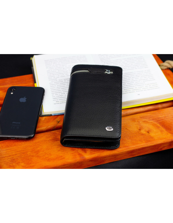 Чорний багатофункціональний чоловічий гаманець з натуральної шкіри МС291