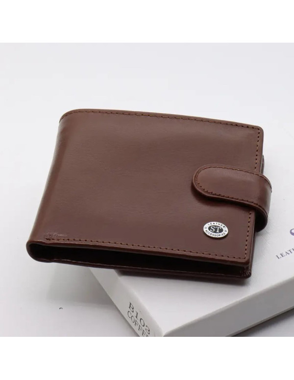 Коричневе чоловіче портмоне з натуральної шкіри з фіксацією ST Leather ST103