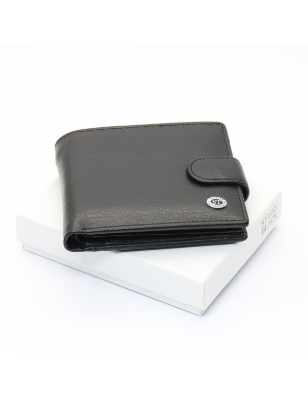 Чорне чоловіче портмоне з натуральної шкіри з фіксацією ST Leather ST103
