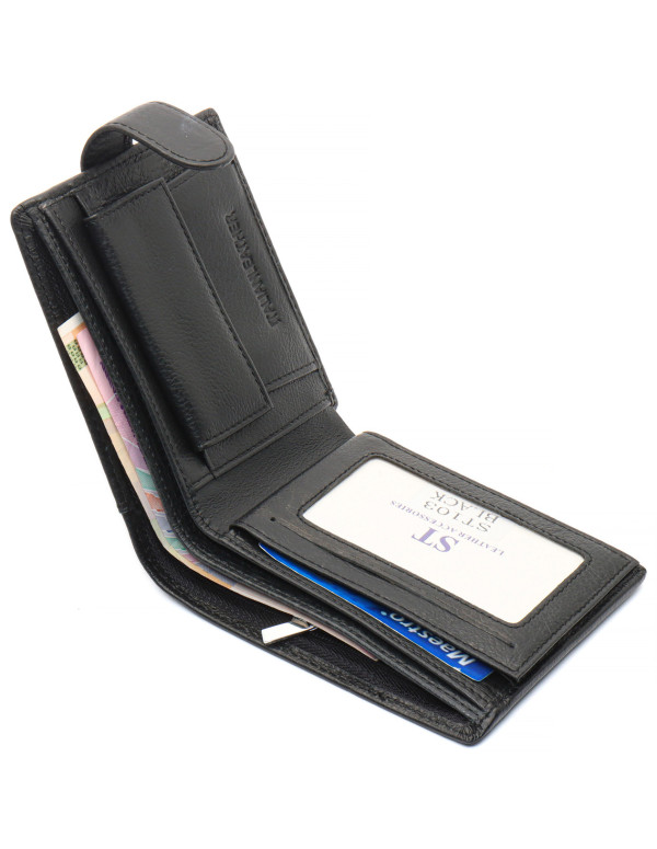 Чорне чоловіче портмоне з натуральної шкіри з фіксацією ST Leather ST103