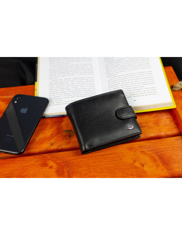 Чорне чоловіче портмоне з натуральної шкіри з фіксацією ST Leather ST103