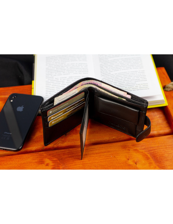 Чорне чоловіче портмоне з натуральної шкіри з фіксацією ST Leather ST103