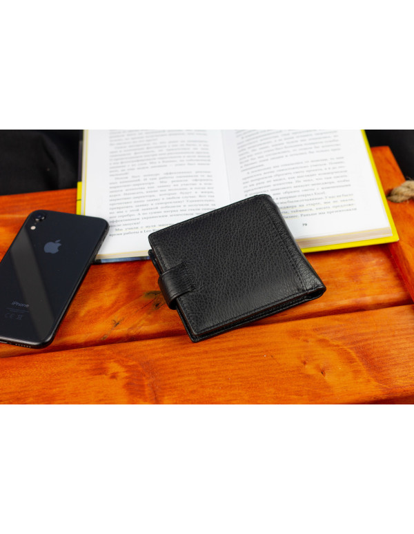 Чорне чоловіче портмоне з натуральної шкіри з фіксацією ST Leather ST103