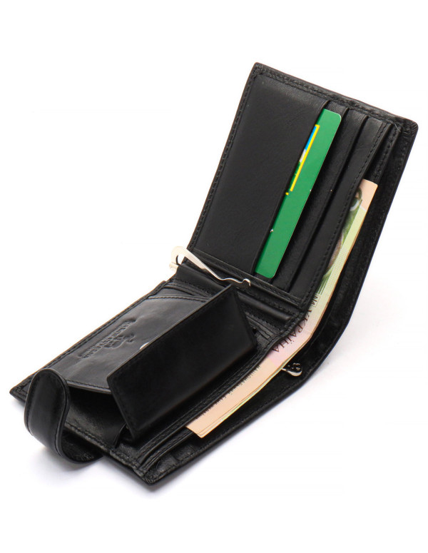 Чорне шкіряне чоловіче портмоне із затискачем для грошей Marco Coverna MC-2006H-1