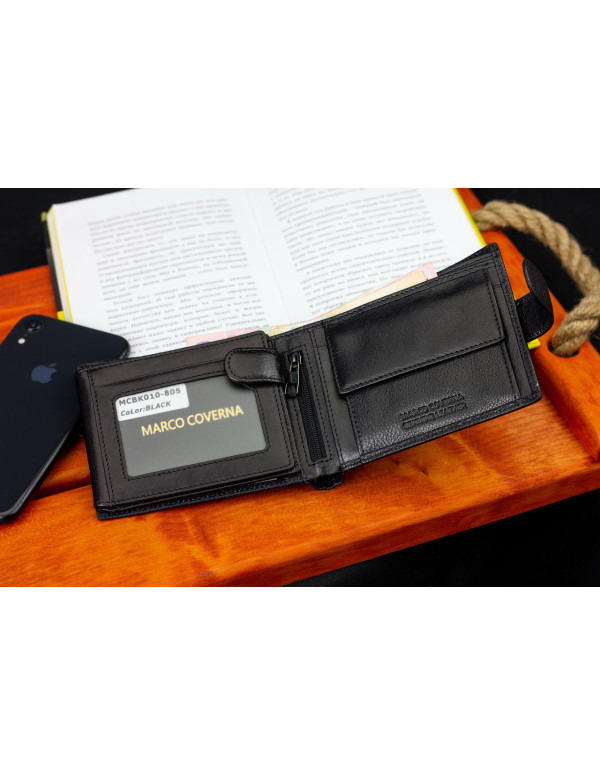 Чорне шкіряне портмоне з відділом для документів Marco Coverna MCBK10-805