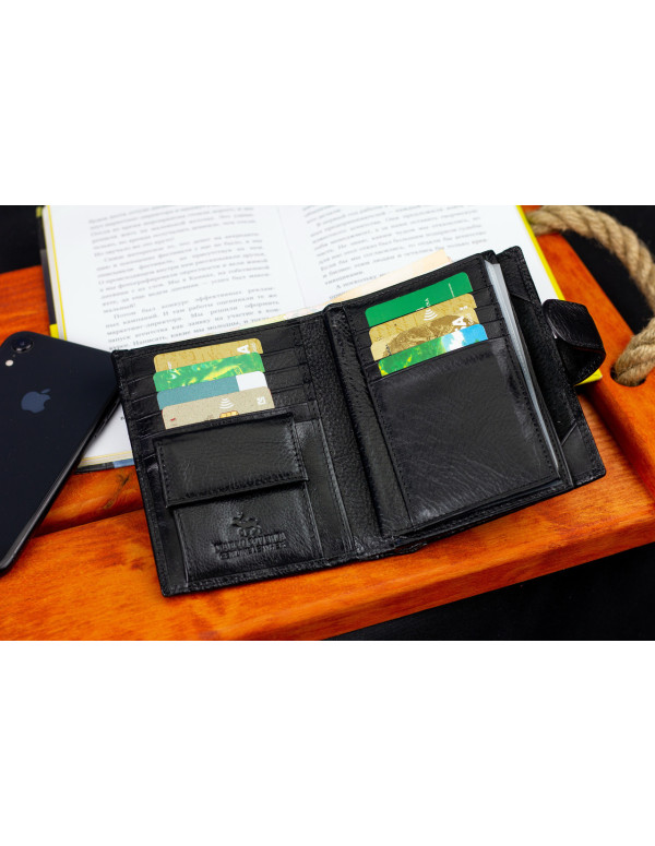 Чорне чоловіче портмоне з натуральної шкіри з відділенням під автодокументи Marco Coverna MC-2090H-1