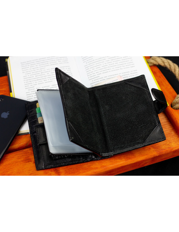 Чорне чоловіче портмоне з натуральної шкіри з відділенням під автодокументи Marco Coverna MC-2090H-1