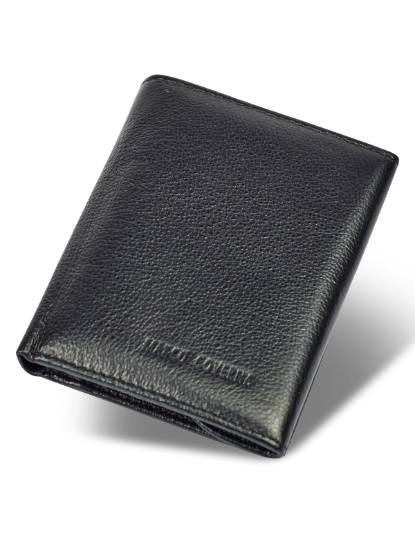 Чорний чоловічий гаманець вертикального типу з натуральної шкіри на магніті Marco Coverna MC-1286