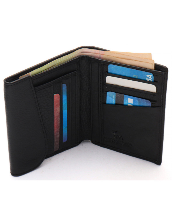 Чорний чоловічий гаманець вертикального типу з натуральної шкіри на магніті Marco Coverna MC-1286