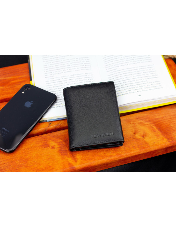 Чорний чоловічий гаманець вертикального типу з натуральної шкіри на магніті Marco Coverna MC-1286