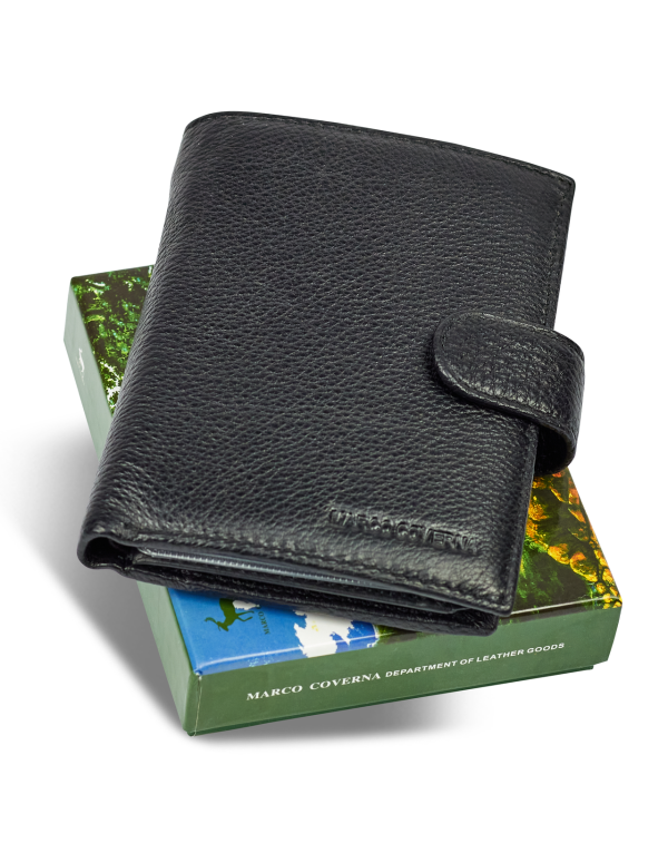 Чорний чоловічий гаманець вертикального типу з натуральної шкіри під документи Marco Coverna MC-5176-1