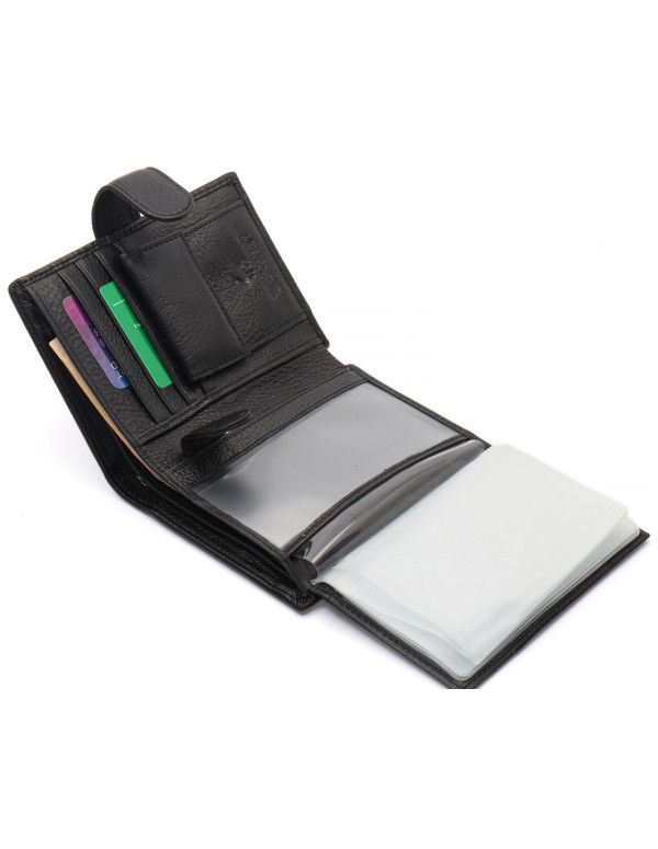 Чорний чоловічий гаманець вертикального типу з натуральної шкіри під документи Marco Coverna MC-5176-1