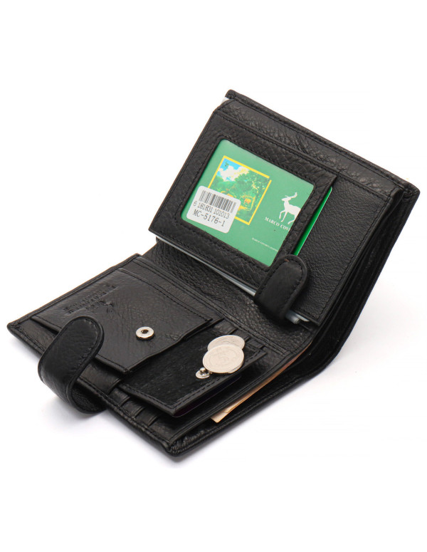 Чорний чоловічий гаманець вертикального типу з натуральної шкіри під документи Marco Coverna MC-5176-1