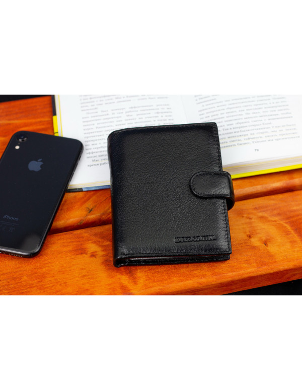 Чорний чоловічий гаманець вертикального типу з натуральної шкіри під документи Marco Coverna MC-5176-1