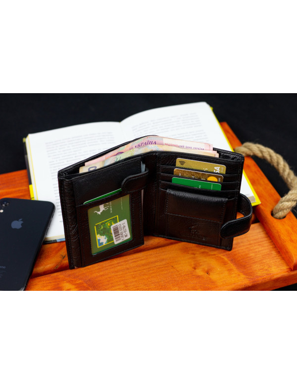 Чорний чоловічий гаманець вертикального типу з натуральної шкіри під документи Marco Coverna MC-5176-1