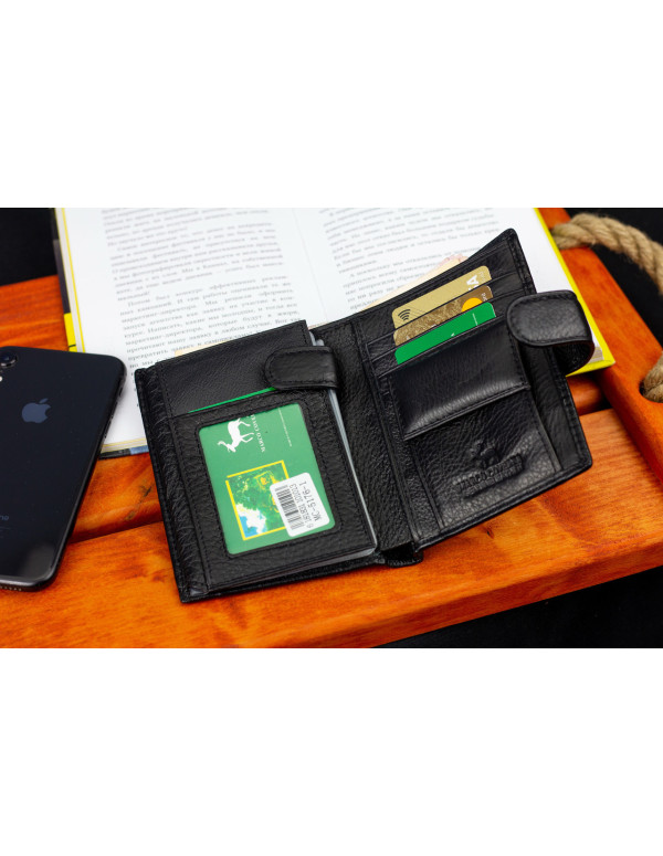 Чорний чоловічий гаманець вертикального типу з натуральної шкіри під документи Marco Coverna MC-5176-1