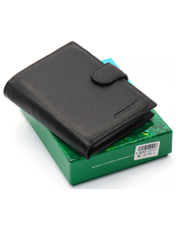 Чорний чоловічий гаманець вертикального типу з натуральної шкіри під документи Marco Coverna MC-5176-1