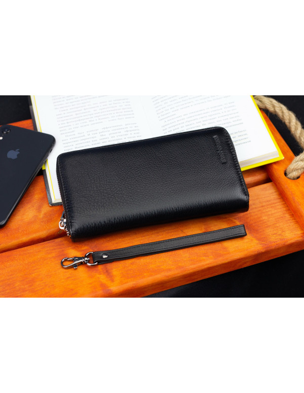 Чорний чоловічий гаманець-клатч на блискавці з натуральної шкіри Marco Coverna MC-802-1