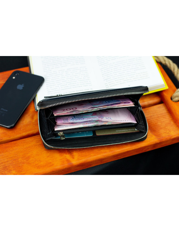 Чорний чоловічий гаманець-клатч на блискавці з натуральної шкіри Marco Coverna MC-802-1