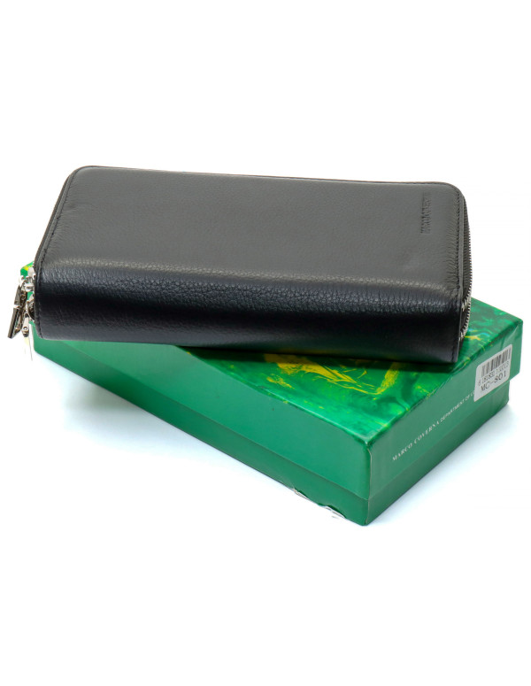 Чорний чоловічий гаманець-клатч на дві блискавки з натуральної шкіри Marco Coverna MC-801