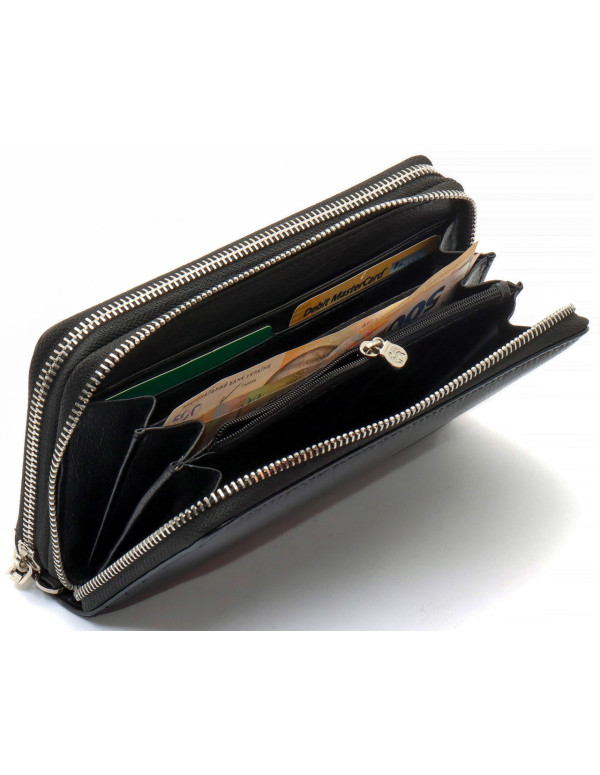 Чорний чоловічий гаманець-клатч на дві блискавки з натуральної шкіри Marco Coverna MC-801