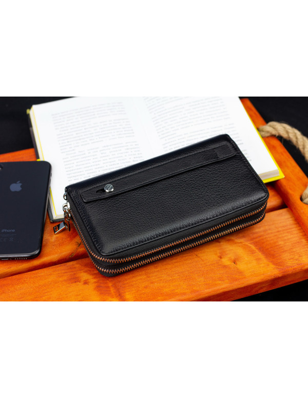 Чорний чоловічий гаманець-клатч на дві блискавки з натуральної шкіри Marco Coverna MC-801