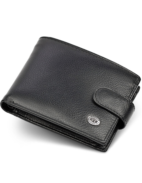 Шкіряне чоловіче портмоне на кнопці ST Leather ST-104-1 чорний
