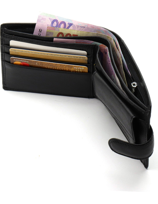 Шкіряне чоловіче портмоне на кнопці ST Leather ST-104-1 чорний