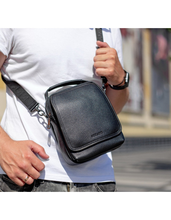 Чоловіча шкіряна сумка-барсетка Loren, чорна