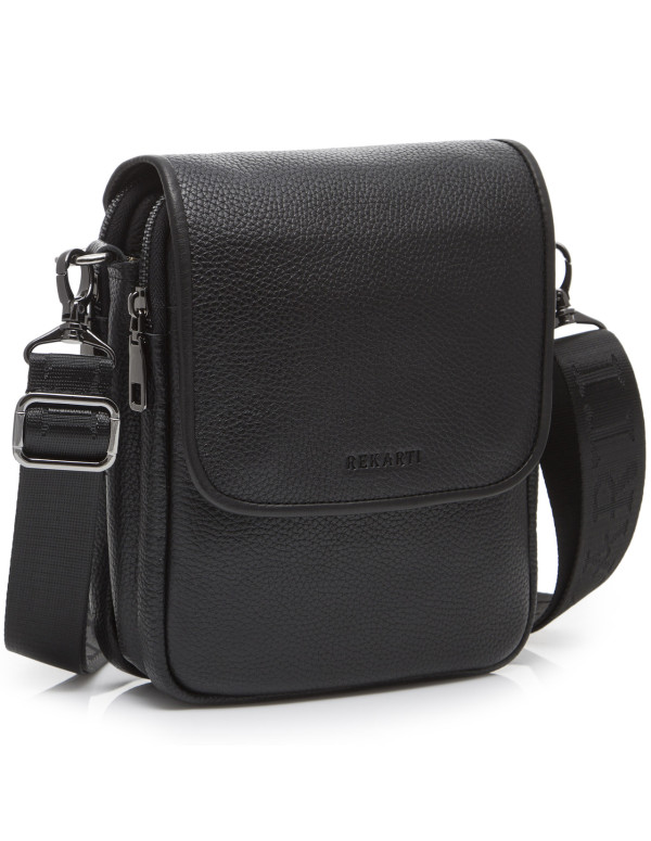 Шкіряна чоловіча сумка-месенджер Trapani, чорна