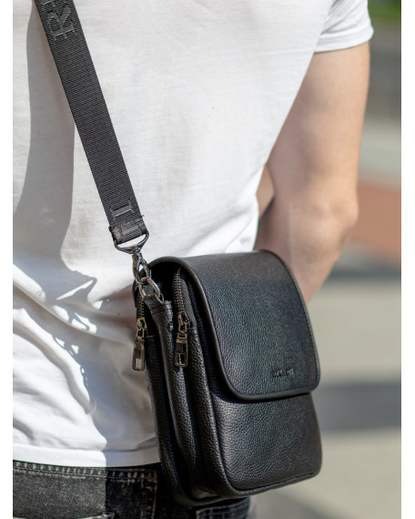 Шкіряна чоловіча сумка-месенджер Trapani, чорна
