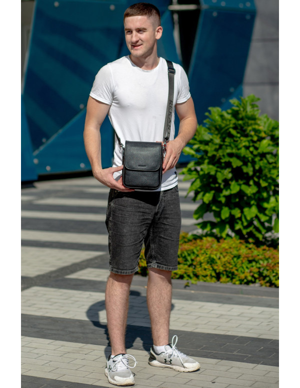 Шкіряна чоловіча сумка-месенджер Trapani, чорна