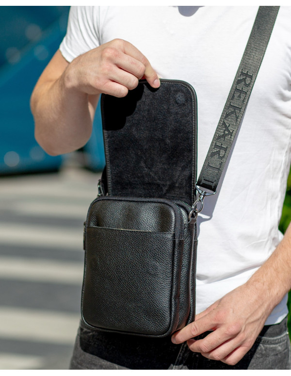 Шкіряна чоловіча сумка-месенджер Trapani, чорна