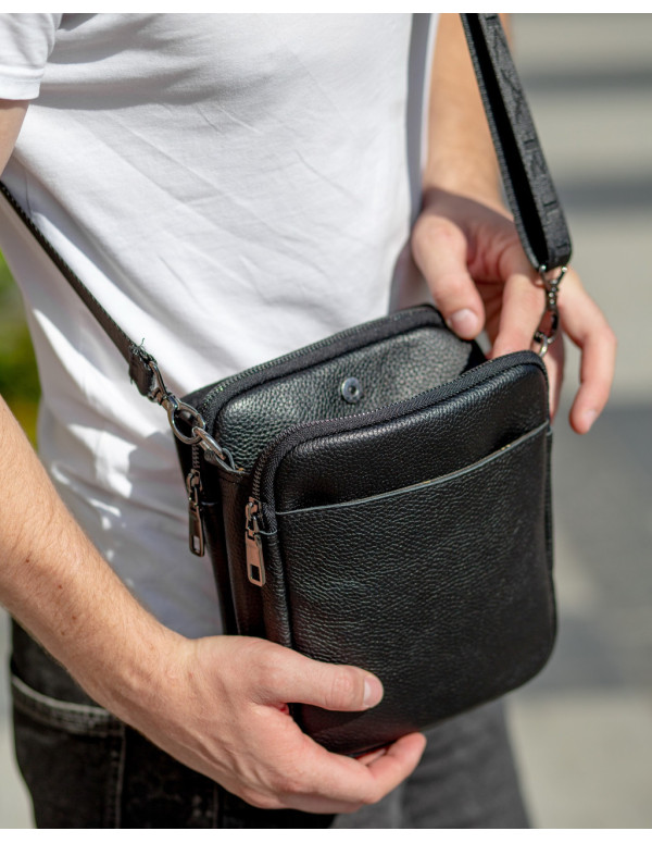 Шкіряна чоловіча сумка-месенджер Trapani, чорна