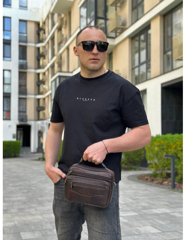 Чоловіча шкіряна сумка барсетка Modica, коричнева