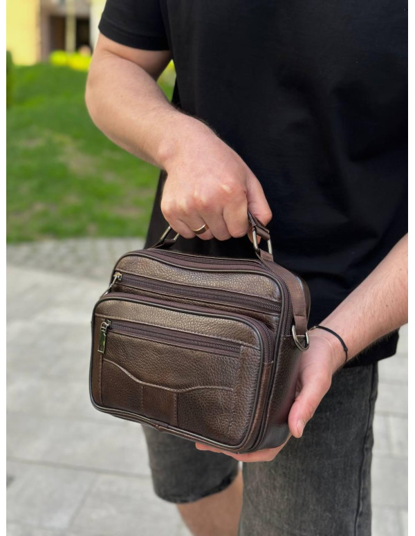 Чоловіча шкіряна сумка барсетка Modica, коричнева
