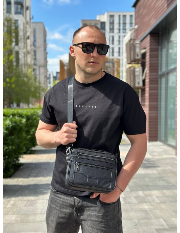 Чоловіча шкіряна сумка-барсетка Milan, чорна