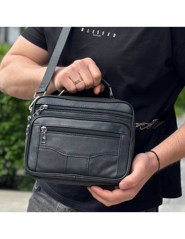 Чоловіча шкіряна сумка-барсетка Milan, чорна