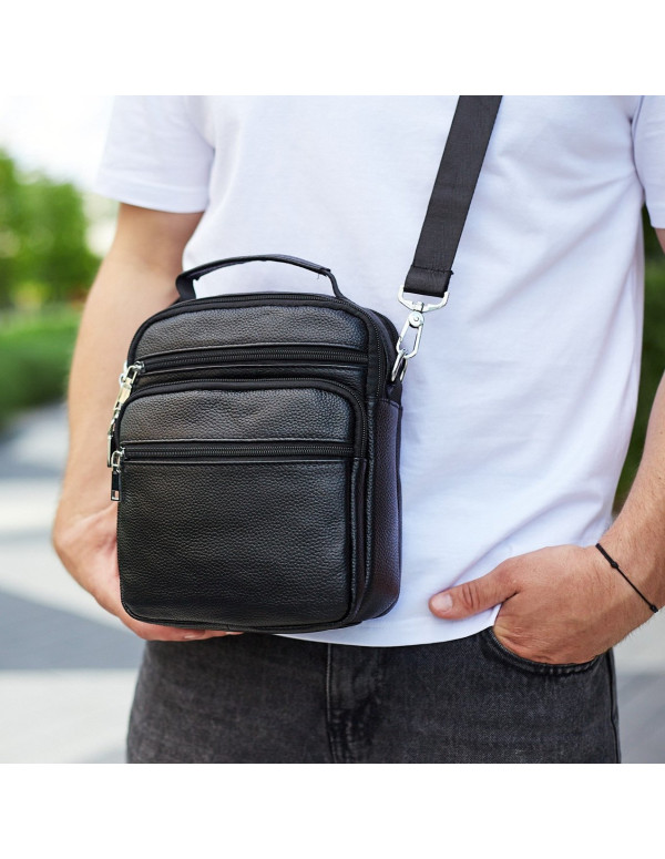 Чоловіча чорна шкіряна сумка-барсетка Bovali, чорна