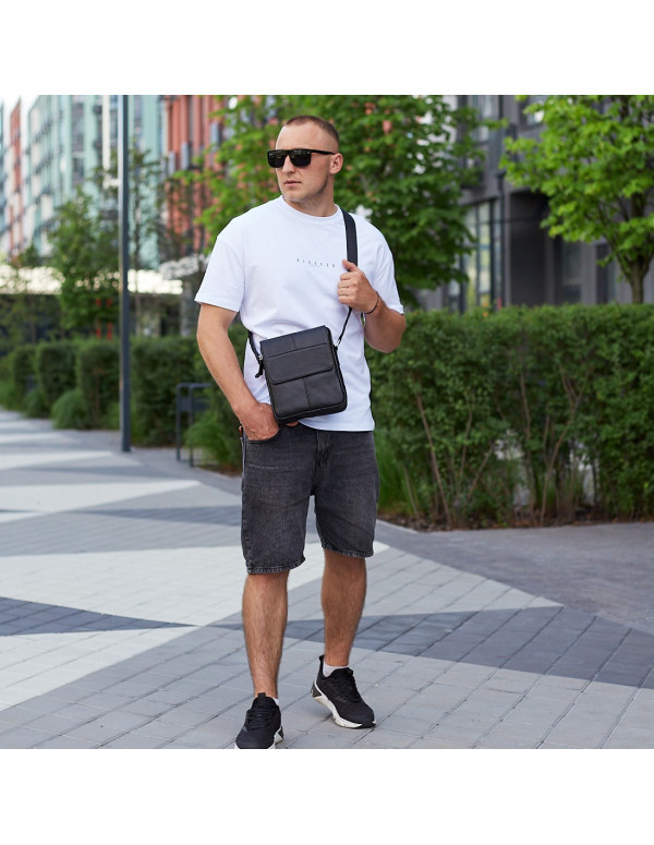 Шкіряна сумка чоловіча 21х24х6, барсетка через плече м'яка, месенджер для гаджетів BEXHILL TD-21334A