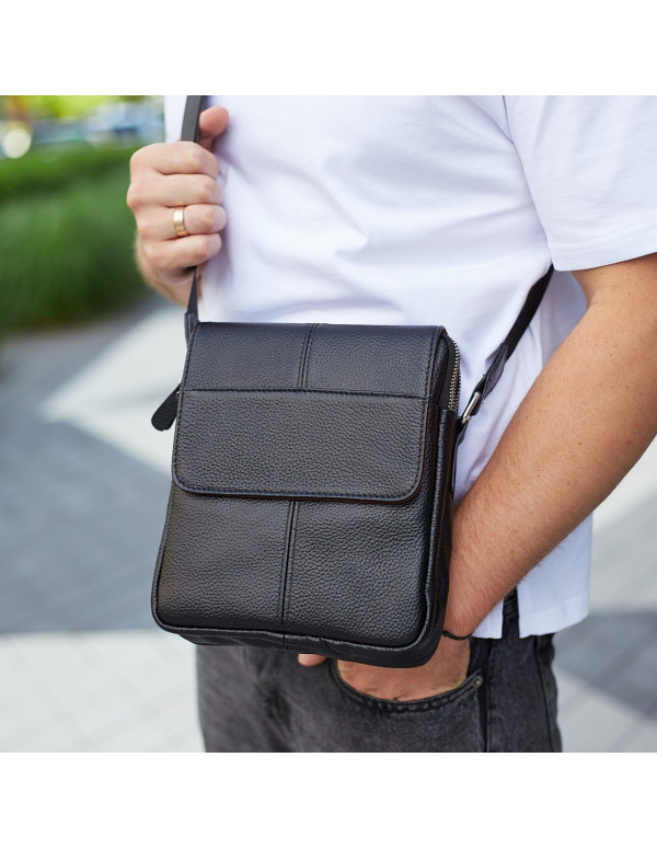 Шкіряна сумка чоловіча 21х24х6, барсетка через плече м'яка, месенджер для гаджетів BEXHILL TD-21334A