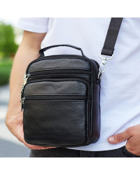 Чоловіча чорна шкіряна сумка-барсетка Bovali, чорна