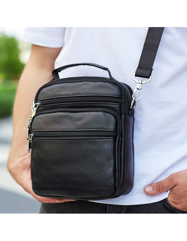 Чоловіча чорна шкіряна сумка-барсетка Bovali, чорна