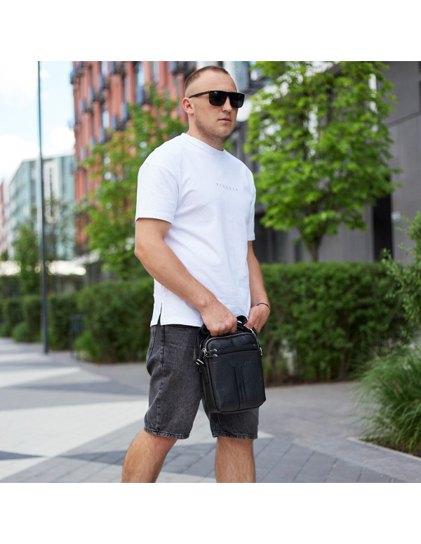 Шкіряна чоловіча сумка-барсетка Berga, чорна