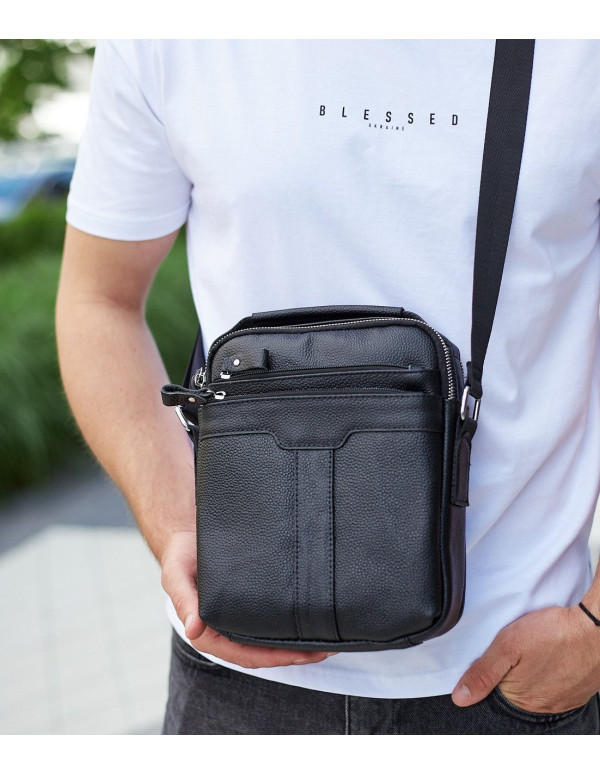 Чоловіча шкіряна сумка-месенджер Ancon, чорна