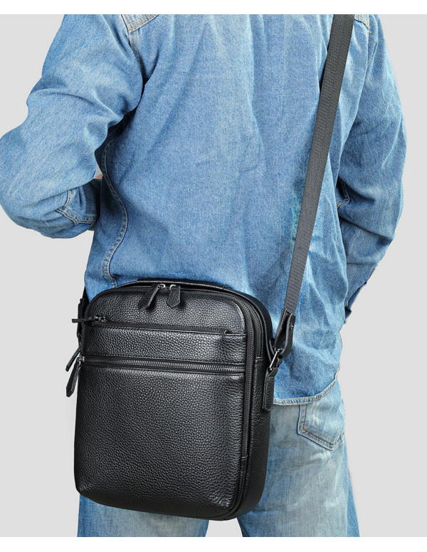 Шкіряна чоловіча сумка планшет через плече Matera, чорна