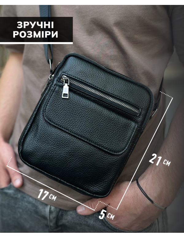 Шкіряна чоловіча сумка Velvani, чорна