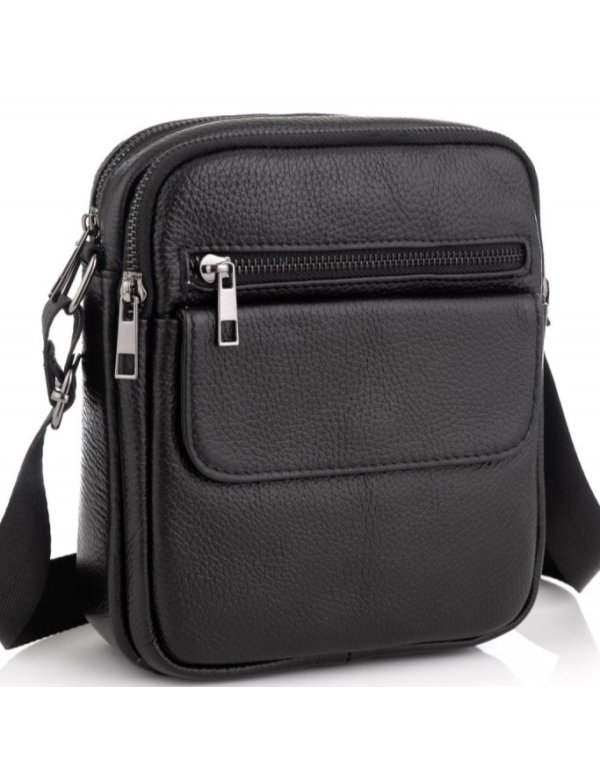 Шкіряна чоловіча сумка Velvani, чорна