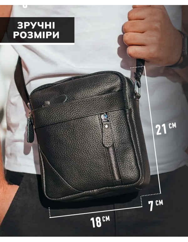 Чоловіча шкіряна сумка через плече Nola, чорна