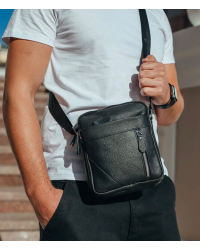 Чоловіча шкіряна сумка через плече Nola, чорна